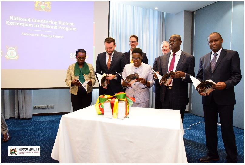 Correctional PS MS. Salome Wairimu Muhia-Beacco presides over the handover of National Countering Violent Extremism in Prisons accompanied by the Commissioner General of Prisons Brg (Rtd) John Warioba and Prisons Staff Training Collage Commandant Angus Masoro . Photo: By Cullen Wasike