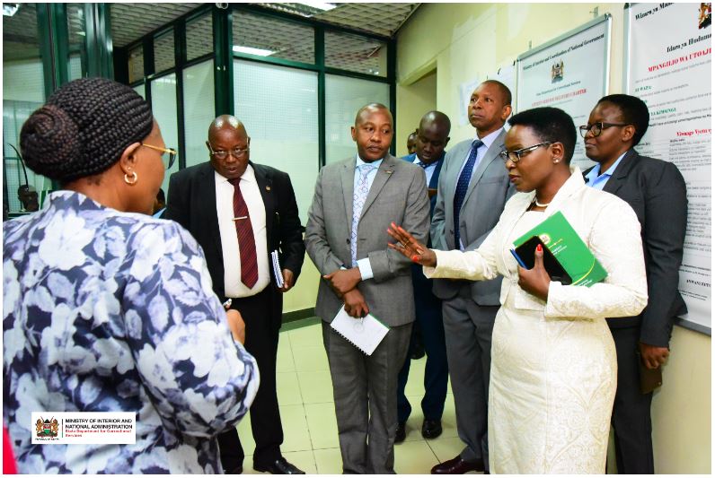 PS correctional Ms. Salome Beacco (in white) during an orientation of the State Department Headquarters. Photo: Cullen Wasike