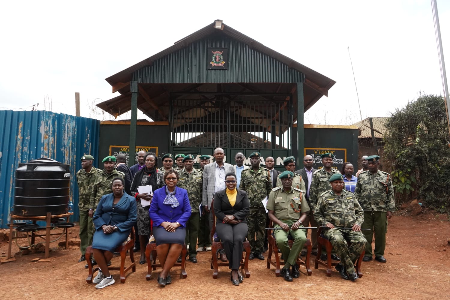 PS Correctional Services Salome Muhia-Beacco (seated, in the middle), Commissioner General of Prisons John K. Warioba (on her left) and Director of Probation and Aftercare Services Christine Obondi (on her right) with other officials Photo: Patrick Ambani