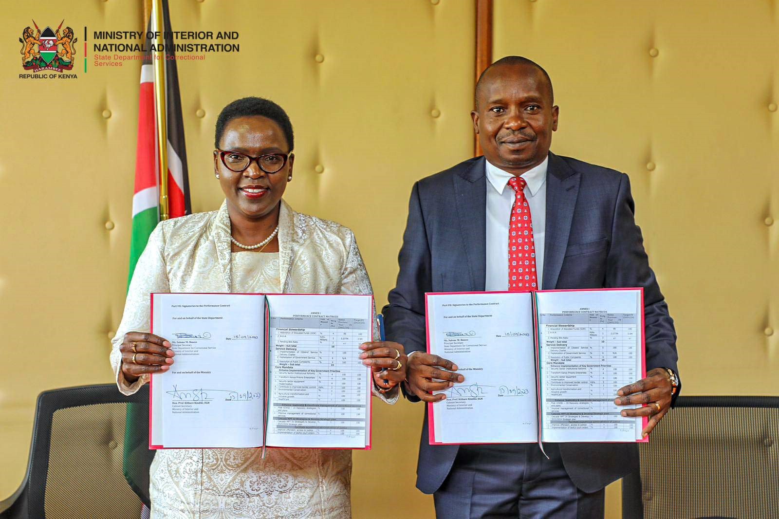 CS Prof. Kindiki and Correctional Services PS Salome Beacco