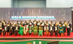 The awardees pose a photo with the The Chief Guest Tourism and Wildlife Cabinet Secretary Rebecca Miano, Principal Secretaries and other guests