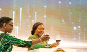 The Chief Guest Tourism and Wildlife Cabinet Secretary Rebecca Miano and State Department for Correctional Services Principal Secretary Dr. Salome M. Beacco raise glasses for a toast