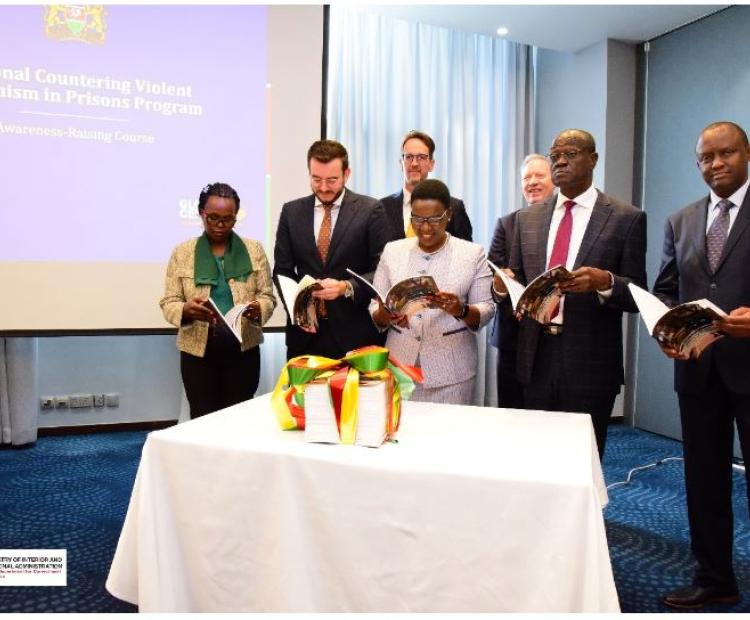Correctional PS MS. Salome Wairimu Muhia-Beacco presides over the handover of National Countering Violent Extremism in Prisons accompanied by the Commissioner General of Prisons Brg (Rtd) John Warioba and Prisons Staff Training Collage Commandant Angus Masoro . Photo: By Cullen Wasike