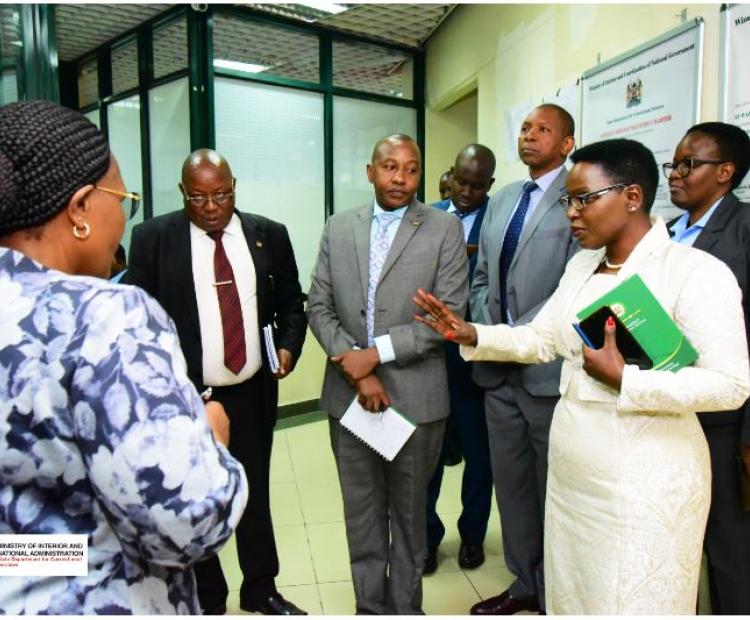 PS correctional Ms. Salome Beacco (in white) during an orientation of the State Department Headquarters. Photo: Cullen Wasike