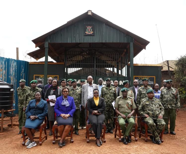 PS Correctional Services Salome Muhia-Beacco (seated, in the middle), Commissioner General of Prisons John K. Warioba (on her left) and Director of Probation and Aftercare Services Christine Obondi (on her right) with other officials Photo: Patrick Ambani